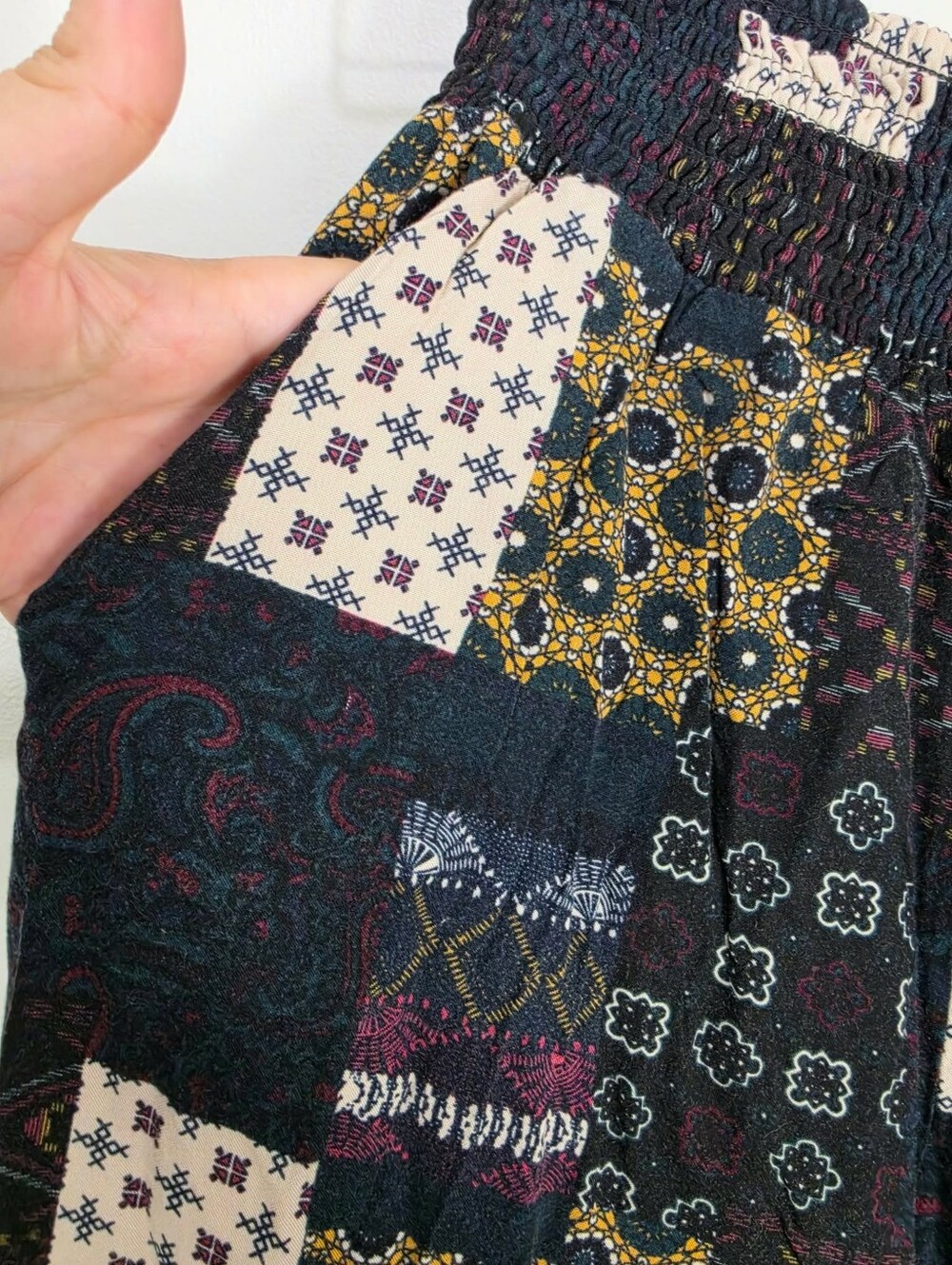 Twik Boho Patchwork Elastic Waist Harem Pants - - Picture 4 of 7